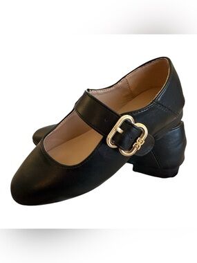 Sam Edelman Black Mary Jane Girls Flats with Gold Buckle | Size 11.5